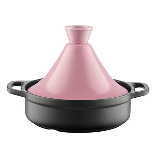 Hand Made Ceramic Tagine Pot Moroccan Tajine Cooking Cookware with Cone-Shaped Closed Lid for Home Kitchen Restaurant Stew Casserole Slow Cooker,Pink,Large