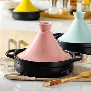 Hand Made Ceramic Tagine Pot Moroccan Tajine Cooking Cookware with Cone-Shaped Closed Lid for Home Kitchen Restaurant Stew Casserole Slow Cooker,Pink,Large