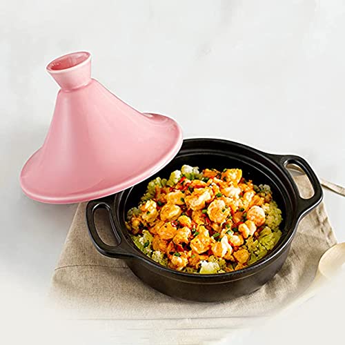 Hand Made Ceramic Tagine Pot Moroccan Tajine Cooking Cookware with Cone-Shaped Closed Lid for Home Kitchen Restaurant Stew Casserole Slow Cooker,Pink,Large