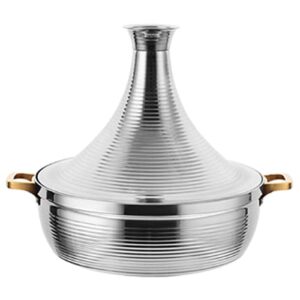 moroccan tagine pot, 22cm stainless steel tajine stew casserole slow cooker tagine cooking cookware with cone-shaped closed lid for 1-2 people,silver