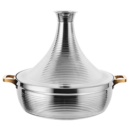 Moroccan Tagine Pot, 22cm Stainless Steel Tajine Stew Casserole Slow Cooker Tagine Cooking Cookware with Cone-Shaped Closed Lid for 1-2 People,Silver