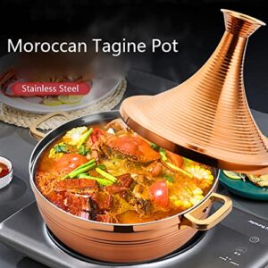 Moroccan Tagine Pot, 22cm Stainless Steel Tajine Stew Casserole Slow Cooker Tagine Cooking Cookware with Cone-Shaped Closed Lid for 1-2 People,Silver