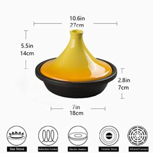 Enameled Cast Iron Tagine Pot Moroccan Cooking Pot Tajine Cookware with Cone-Shaped Closed Lid And Base for Stew Casserole Slow Cooker (Lemon Yellow)