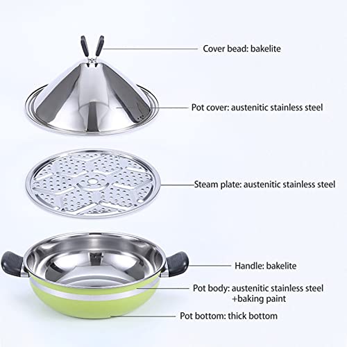 BAMFY Stainless Steel Moroccan Tagine Pot for Cooking Heighten 28cm Cone-Shaped Lid Nonstick Tajine Pot Steamer Casserole with Steamer