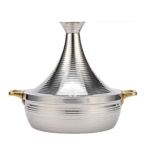 bamfy 304 stainless steel moroccan tagine pot, non stick slow cooker seafood tajine with 2 handles and anti-scald silicone gloves for cooking (color : silver, size : 22cm)