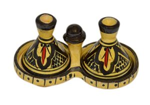 moroccan handmade tagine double spicer salt & pepper holder ceramic yellow & black
