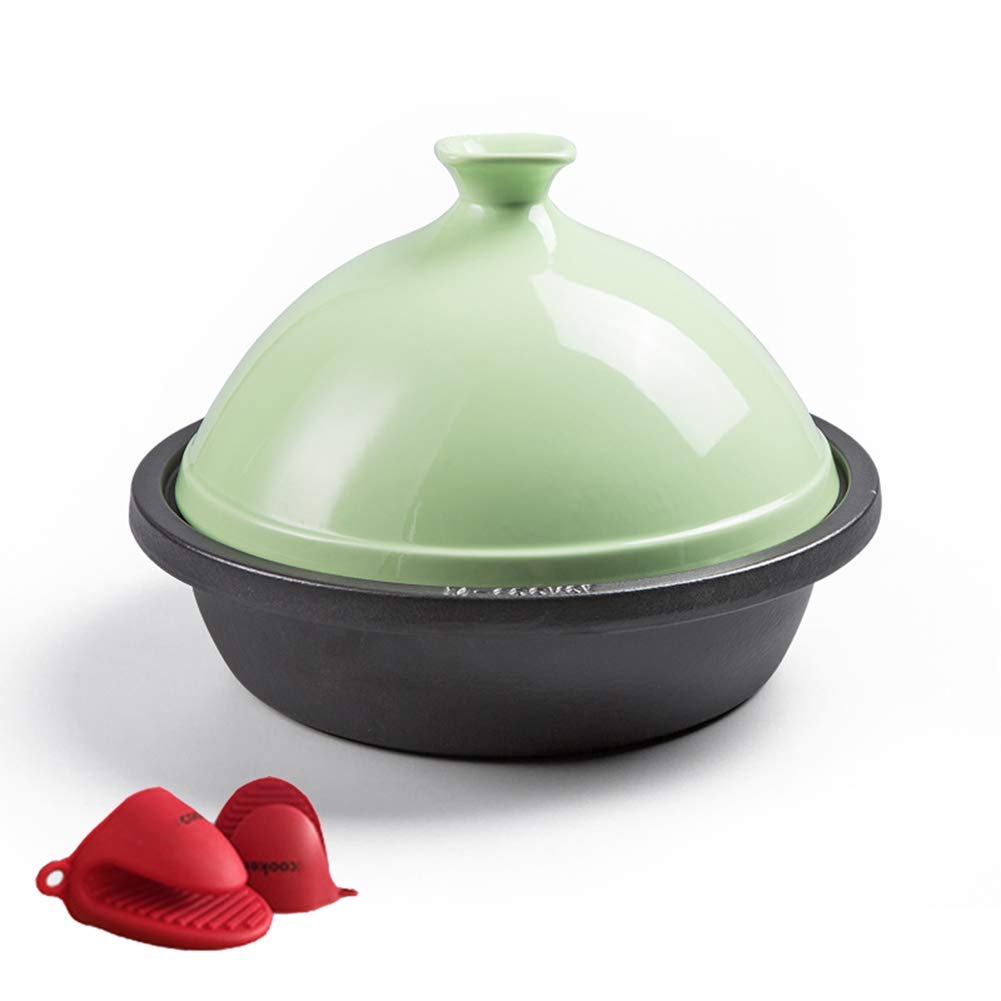 Casserole Dishes with Lids Cooking Tagine Medium Lead Free Enameled Cast Iron Tangine with Ceramic Lid (Green)