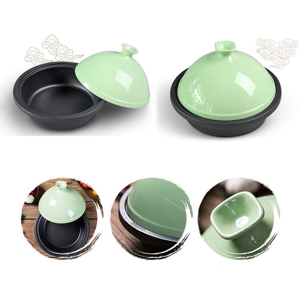 Casserole Dishes with Lids Cooking Tagine Medium Lead Free Enameled Cast Iron Tangine with Ceramic Lid (Green)