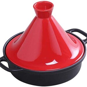 Casserole Dishes with Lids 7.9In Cast Iron Tagine, Enameled Cast Iron Tangine with Ceramic Lid (Red)