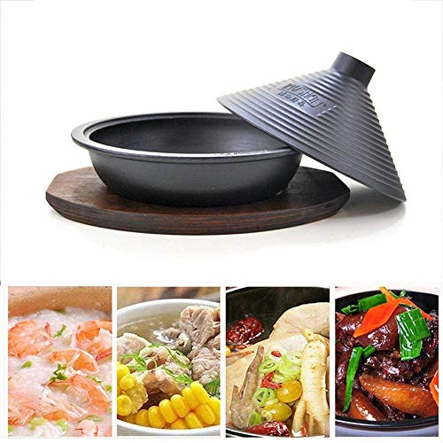 Tagine Cast Iron Cooker Pot with Anti-scalding Board, Tagine Clay Casserole Slow Cooker Non-Porous Cone Lid, for Different Cooking Styles and Temperature Settings Oven / 26CM