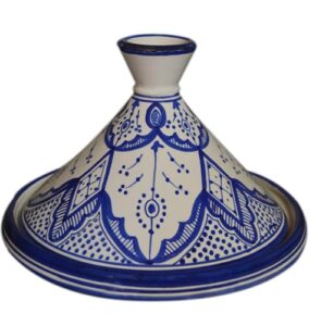 moroccan handmade serving tagine exquisite ceramic with vivid colors original 10 inches in diameter fes white & blue