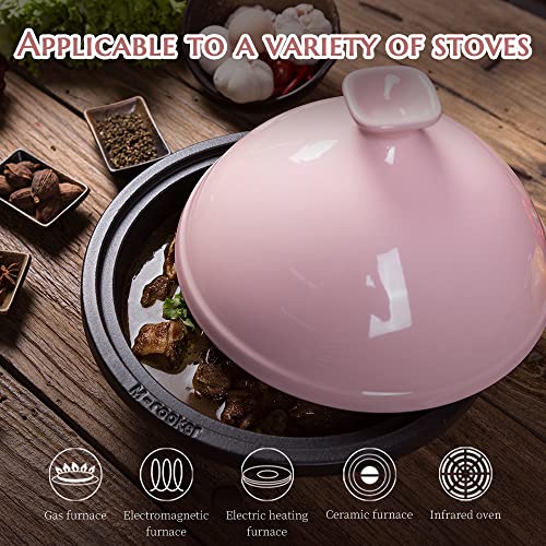 M-Cooker Tagine Pot - 5.5-Quart Moroccan Tajine with Cast Iron Base and Ceramic Cone-Shaped Lid, High-Quality Cookware- Pink