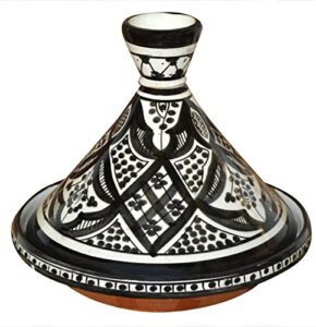 moroccan handmade serving tagine ceramic with vivid colors original 10 inches in diameter black & white