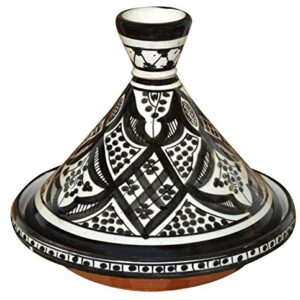 Moroccan Handmade Serving Tagine Ceramic With Vivid colors Original 10 Inches in Diameter Black & White