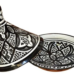 Moroccan Handmade Serving Tagine Ceramic With Vivid colors Original 10 Inches in Diameter Black & White