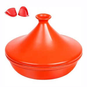 ylwx tajine crock pot, cooking tagine pot moroccan, handmade claypot, slow cooker ceramic, lead free safe glazed (color : red)