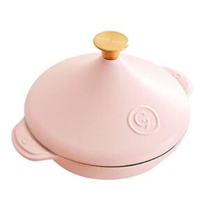 2.6l moroccan tagine, enameled cast iron cooking pot, tajine pot with cone-shaped closed lid for stew casserole slow cooker cookware (matte pink)