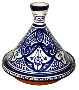 moroccan handmade serving tagine exquisite ceramic vivid colors original 6 inches in diameter white blue