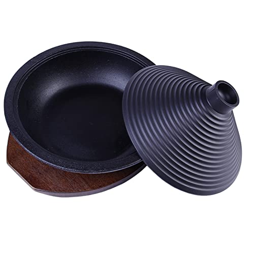 28cm Tagine Pot, Hand Made Moroccan Tajine Pot with Cone-Shaped Closed Lid Ceramic Pot Cooking Cookware for Stew Casserole Slow Cooker, Black (Large)