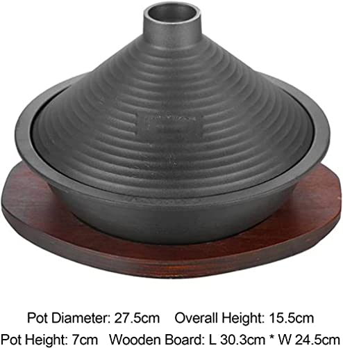 28cm Tagine Pot, Hand Made Moroccan Tajine Pot with Cone-Shaped Closed Lid Ceramic Pot Cooking Cookware for Stew Casserole Slow Cooker, Black (Large)