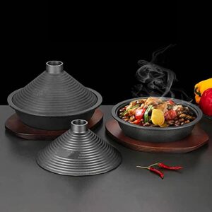 28cm Tagine Pot, Hand Made Moroccan Tajine Pot with Cone-Shaped Closed Lid Ceramic Pot Cooking Cookware for Stew Casserole Slow Cooker, Black (Large)