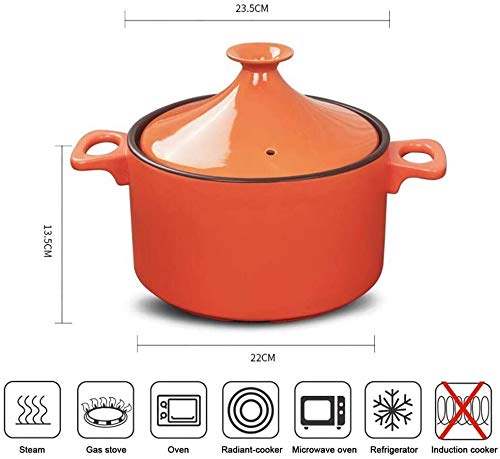 Clay Pot Ceramic Stew Pot Casserole Pot Sauce Side Dish,Moroccan Tagine Cooking Pot,Steamer Bra Braise Pan,Handmade Ceramic Casserole,4L Tagine Ceramic Pot,Healthy Clay Pot for Braising Slow Cooking