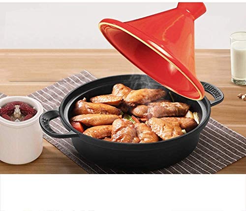 Clay Pot Ceramic Stew Pot Casserole Pot Moroccan Tagine,3L Cast Iron Pot,Bright Color Micro Pressure Cooker,Ceramic Pot Lid,Health Cookware (Color : Red)