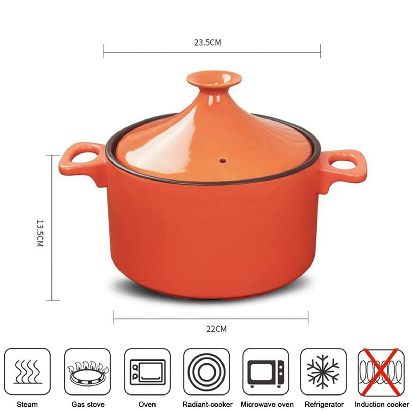 Steamer Bra Braise Pan, Moroccan Tagine Cooking Pot, Handmade Ceramic Casserole, 4L Tagine Ceramic Pot, Healthy Clay Pot For Braising Slow Cooking