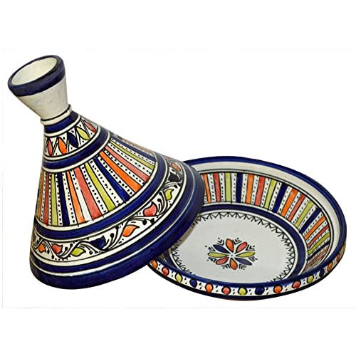Serving Tagine Handmade Ceramic Tajine Dish 8 inches Multicolored Strip