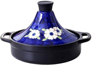 casserole dish with lid soup pot lead free cooking tagine, home cookware pot hand made and hand painted tagine pot ceramic pots for different cooking styles (color : blue)