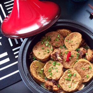 Casserole Dish with Lid Soup Pot 10.6" Cast Iron Tagine Pot, Large Cooking Tagine, Tajine with Enameled Cast Iron Base and Cone-Shaped Lid with Anti-Hot Silicone Gloves (Color : #2)