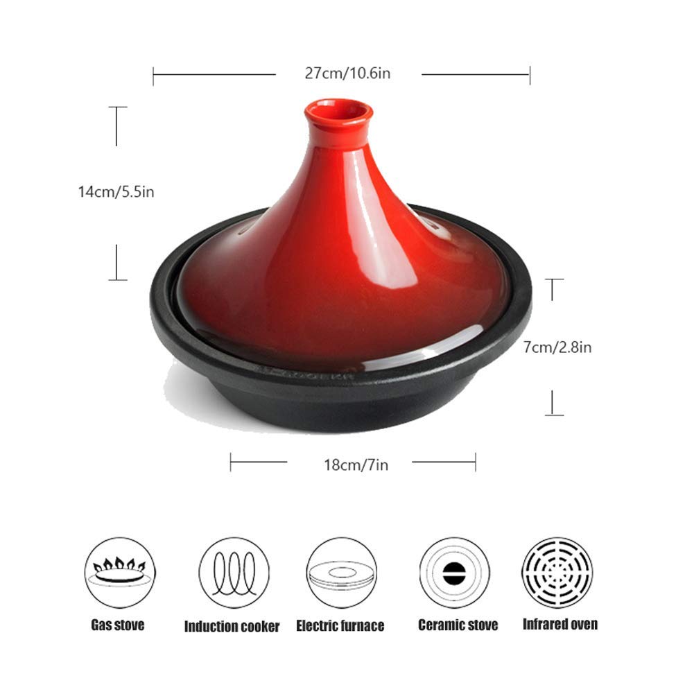 Casserole Dish with Lid Soup Pot 10.6" Cast Iron Tagine Pot, Large Cooking Tagine, Tajine with Enameled Cast Iron Base and Cone-Shaped Lid with Anti-Hot Silicone Gloves (Color : #2)