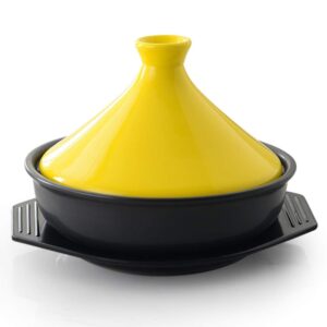 casserole dish with lid soup pot lead free cooking tagine, 23cm tagine cooking pot, ceramic tagine pot, stew casserole slow cooker with wooden shovel and tray (color : yellow)