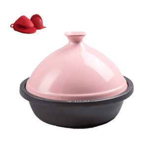 casserole dish with lid soup pot professional lead free cooking tagine, 30cm moroccan cooking tagine for different cooking styles, cast iron tagine pot w/gloves - best gift (color : pink)