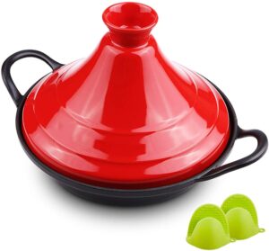 casserole dish with lid soup pot moroccan cooking tagine pot, enameled cast iron tagine with silicone gloves, tajine for different cooking styles, non-stick pot (27 cm) (color : red)