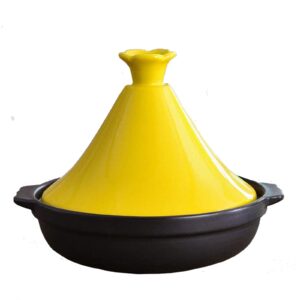 tagine moroccan cast iron cooker pot, enameled heat-resistant non-stick casserole, with lid - for 3-5 persons hand,yellow