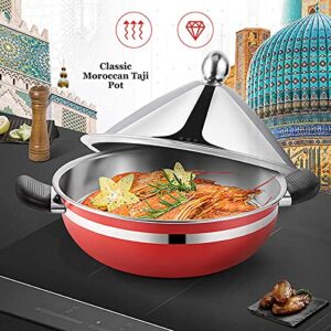 Moroccan Tagine Pot, Stainless Steel Soup Pot Lid, with Heat Insulation and Anti-Scalding Handle, for Gas Induction Cooker