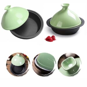 30cm Moroccan Tagine, with Lid, Non-Stick Enameled Cast Iron Soup Pot, for Different Cooking Styles - Cooking Healthy Food,Green