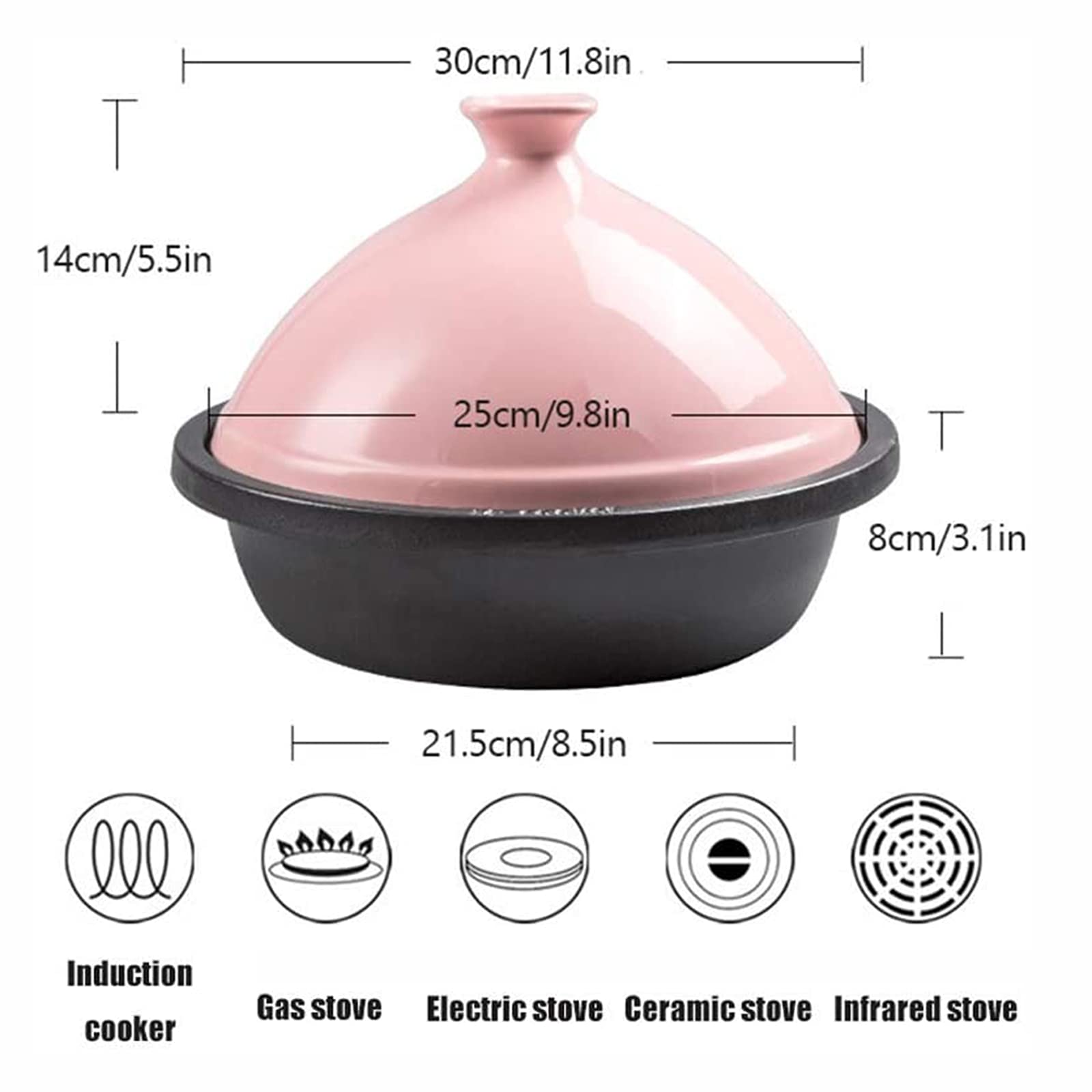 30cm Moroccan Tagine, with Lid, Non-Stick Enameled Cast Iron Soup Pot, for Different Cooking Styles - Cooking Healthy Food,Green