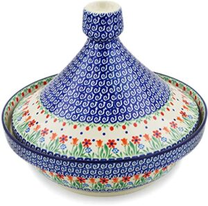 polish pottery 56 oz tagine pot made by ceramika artystyczna (babcia's garden theme) + certificate of authenticity