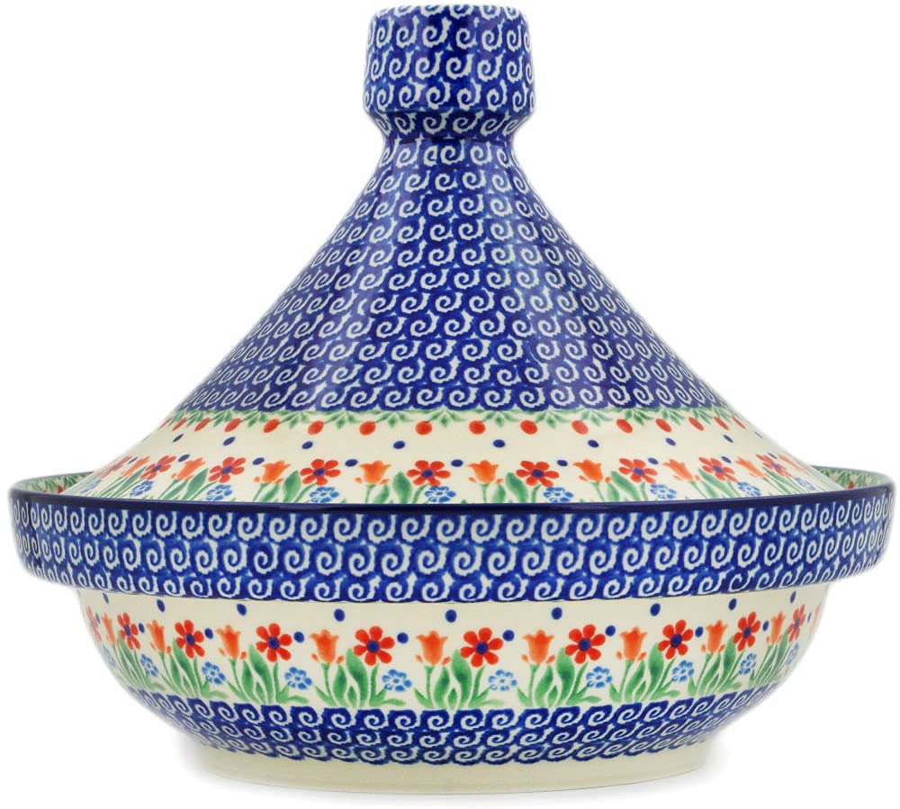 Polish Pottery 56 oz Tagine Pot made by Ceramika Artystyczna (Babcia's Garden Theme) + Certificate of Authenticity