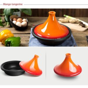 Enameled Cast Iron Tagine Moroccan with Silicone Gloves 1.7 Quart with Enamel Lid Pot Slow Cooker Tagine Pot Non-Stick Pot Without Lead Cooking Healthy Food (Orange)