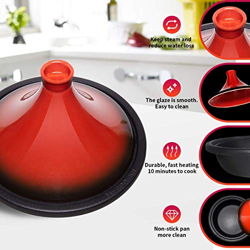 Enameled Cast Iron Tagine Pot, Professional Cooking Tajine for Cooking and Stew Casserole Slow Cooker,Tagine with Silicone Gloves, 2.5 Quart (Orange)