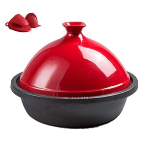 jinxiu casserole professional lead free cooking tagine, 30cm moroccan cooking tagine for different cooking styles, cast iron tagine pot w/gloves - best gift (color : red)