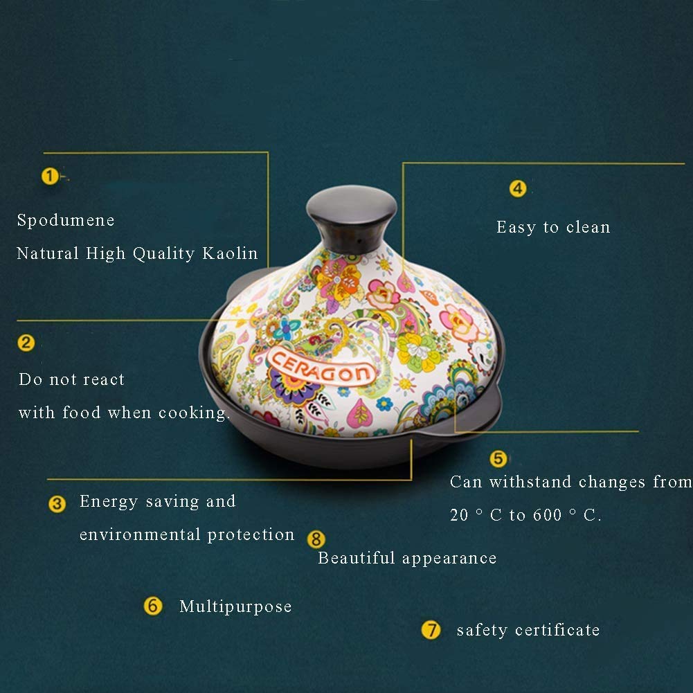 Picnic Bag Ceramic tagine, Multifunction Casserole, Hand Painted Clay Cooker, 2L 2020