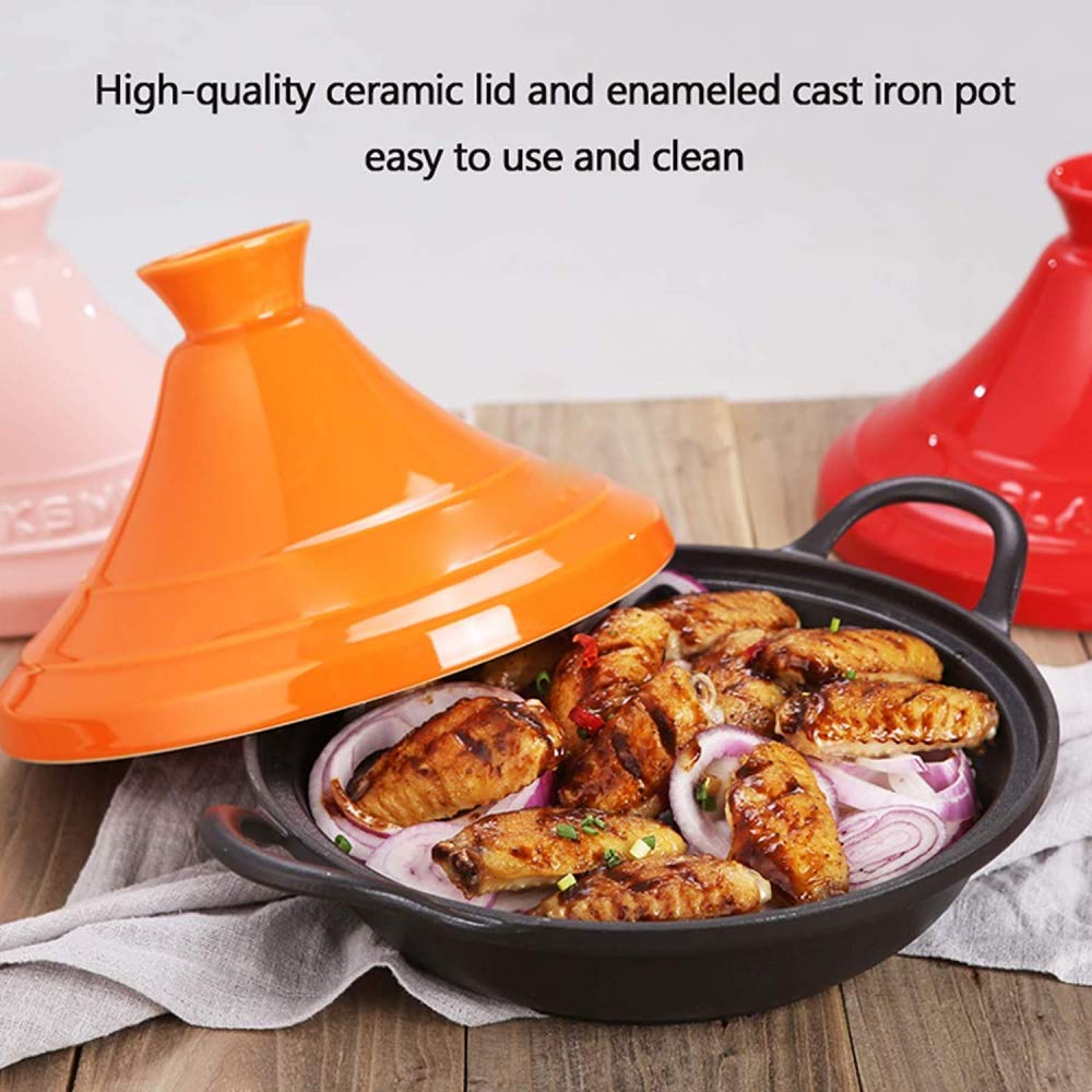 chaozhi Cast Iron Pot Moroccan with Named cast Iron Base and Silicone Gloves for Different Cooking Styles Non-Stick Pot-Red