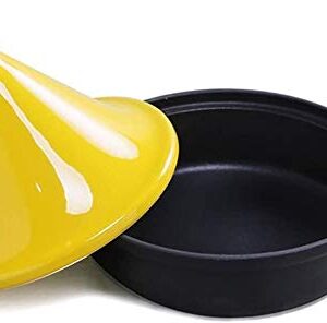 Casserole Dish with Lid Soup Pot Cast Iron Tagine Pot 20Cm, Tajine Cooking Pot with Enameled Cast Iron Base and Cone-Shaped Lid Lead Free Stew Casserole Slow Cooker,Yellow