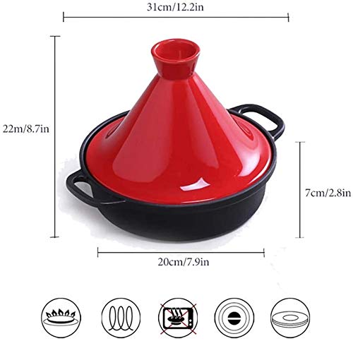 Casserole Dish with Lid Soup Pot Cast Iron Tagine Pot 20Cm, Tajine Cooking Pot with Enameled Cast Iron Base and Cone-Shaped Lid Lead Free Stew Casserole Slow Cooker,Yellow