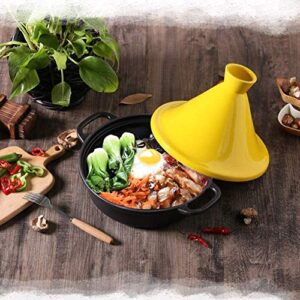 Casserole Dish with Lid Soup Pot Cast Iron Tagine Pot 20Cm, Tajine Cooking Pot with Enameled Cast Iron Base and Cone-Shaped Lid Lead Free Stew Casserole Slow Cooker,Yellow