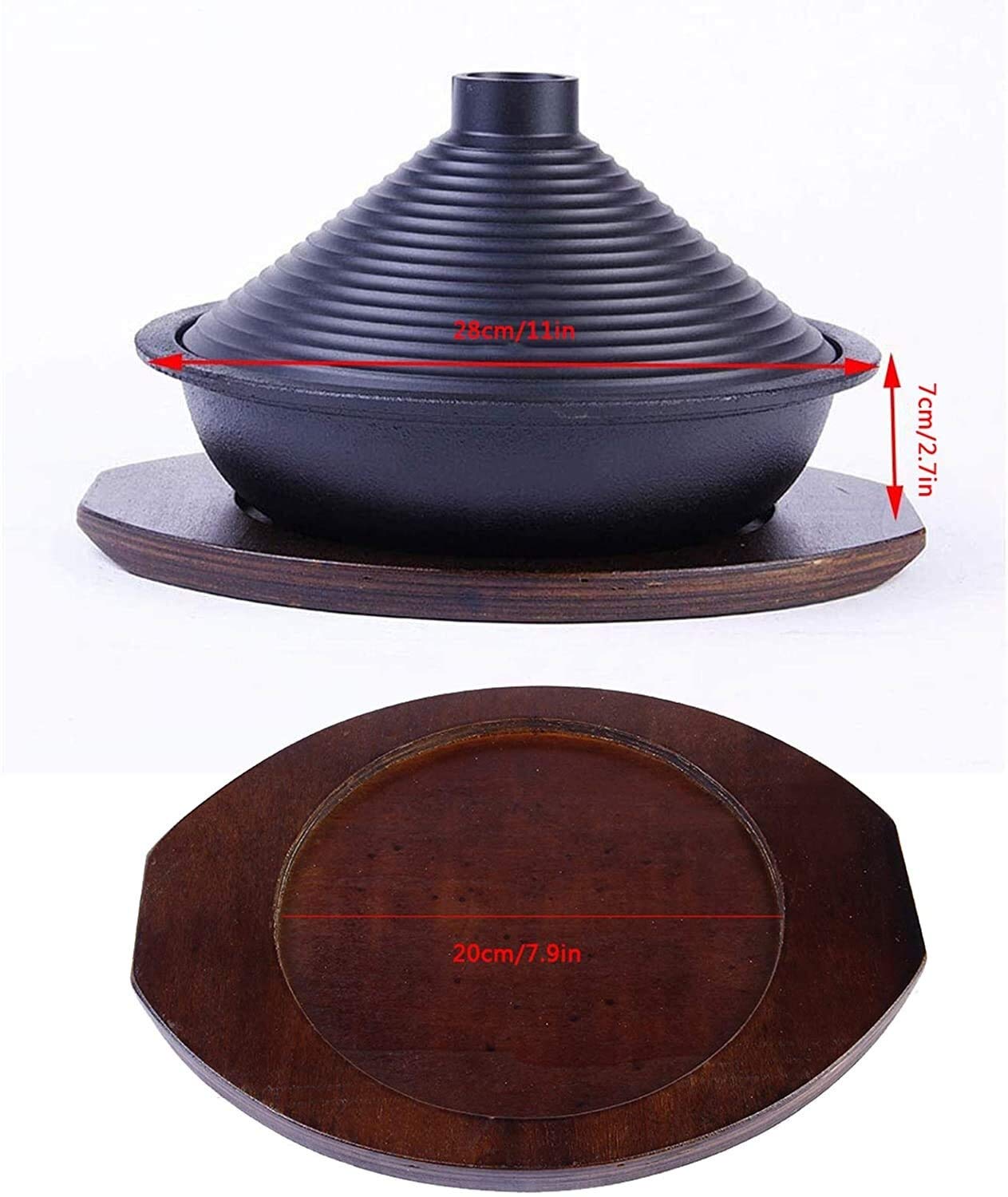 Casserole Dish with Lid Soup Pot Large Cooking Tagine, 28Cm Tajine with Enameled Cast Iron Base and Cone-Shaped Lid for Different Cooking Styles, Cast Iron Tagine with Tray